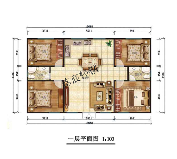 120平米一層裝配式鋼結構農房