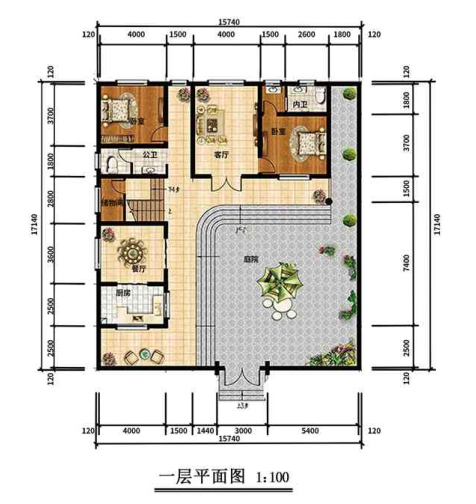 二層270平米中式輕鋼別墅戶型圖