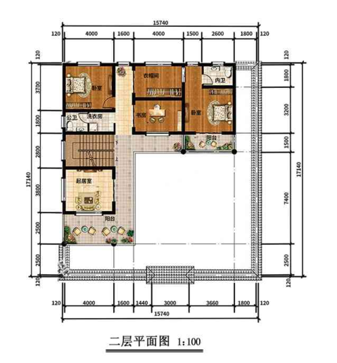 二層270平米中式輕鋼別墅戶型圖