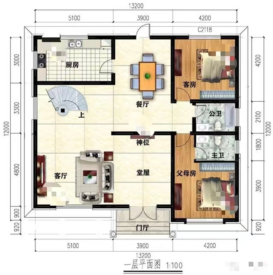 兩層別墅室內(nèi)用旋轉(zhuǎn)樓梯,，造型比較簡單,，老家房子這樣建才體面